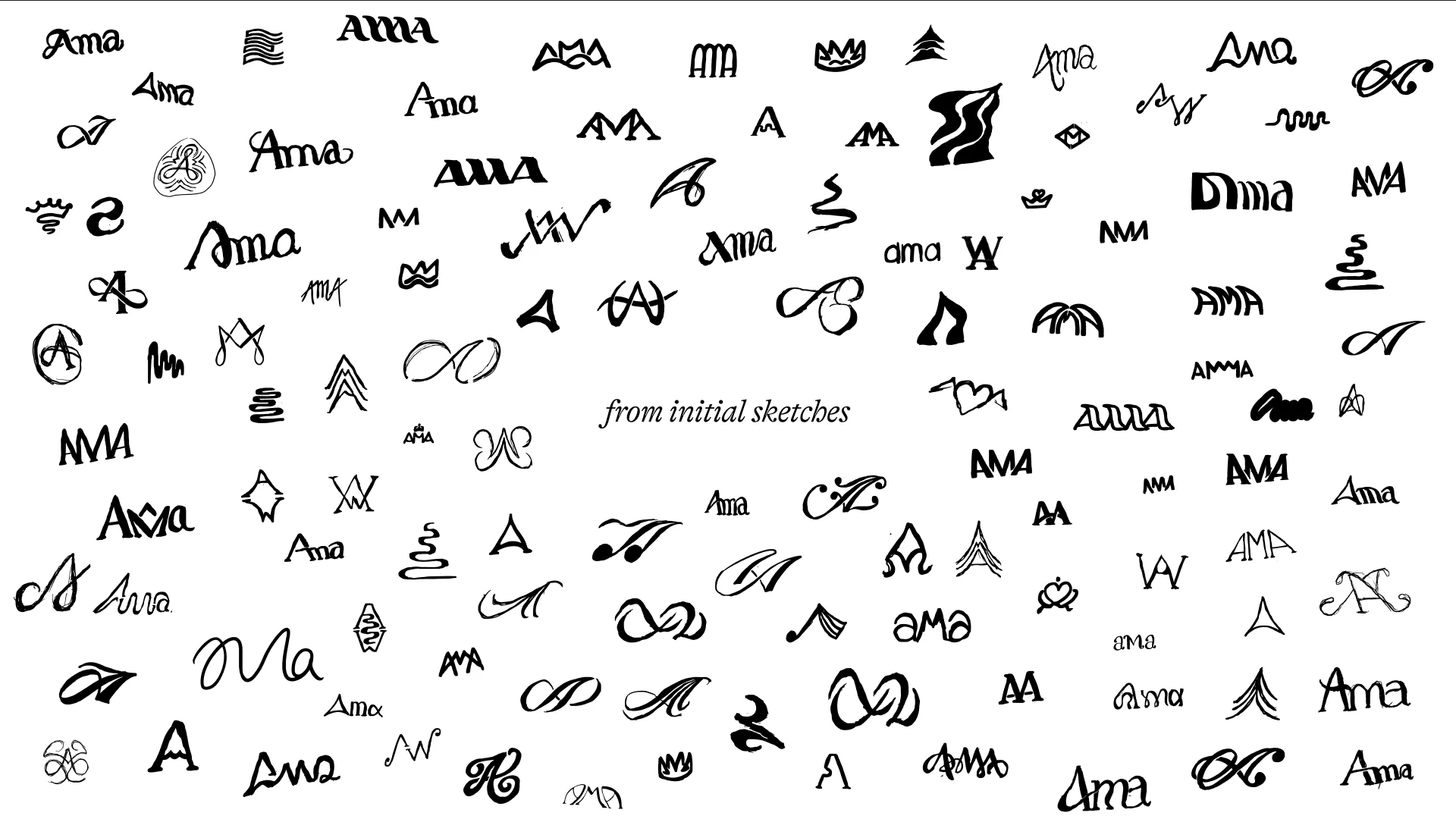 Early hand-drawn sketches exploring the AmaWaterways mark