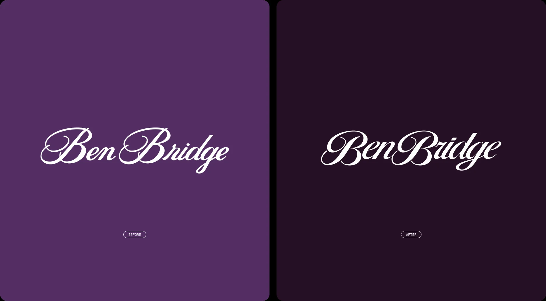 The Ben Bridge wordmark before and after the redesign